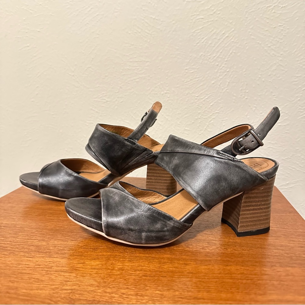 NWT Bussola Martinique Mari Washed Napa Black Open Toe Block Heel Sandal